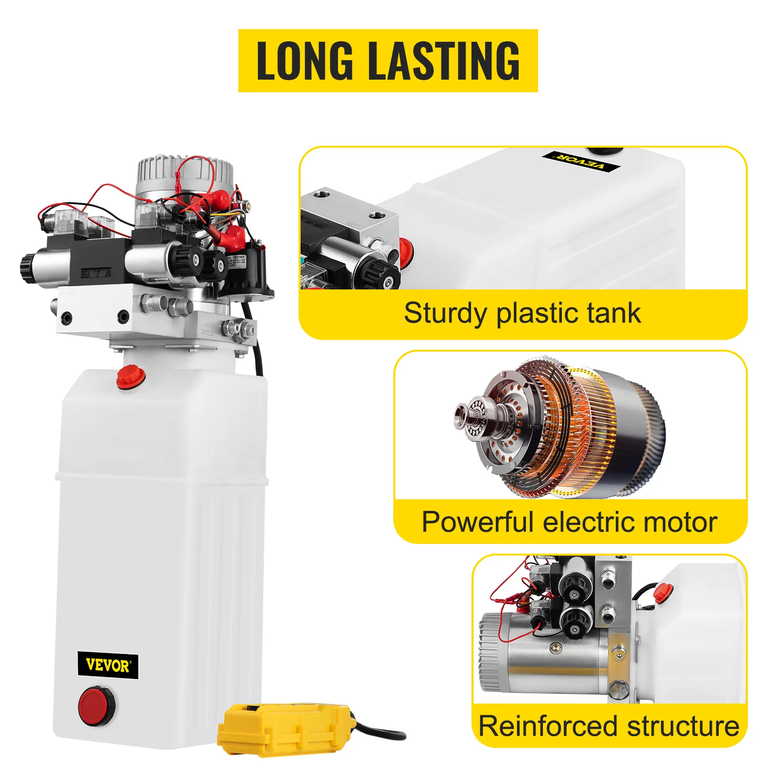 VEVOR hydraulic power pack with sturdy tank and powerful motor.