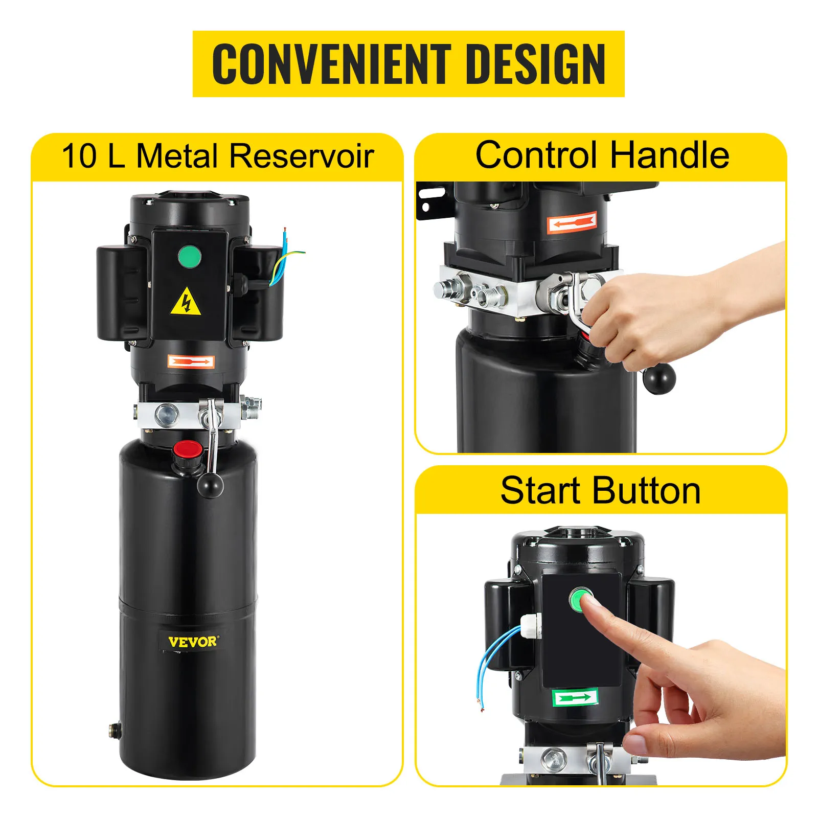Unidad de potencia hidráulica VEVOR con manija de control, botón de arranque y depósito de metal de 10 l.