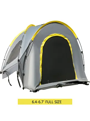 gray VEVOR truck tent with yellow trim for 6.4-6.7' full-size truck beds.