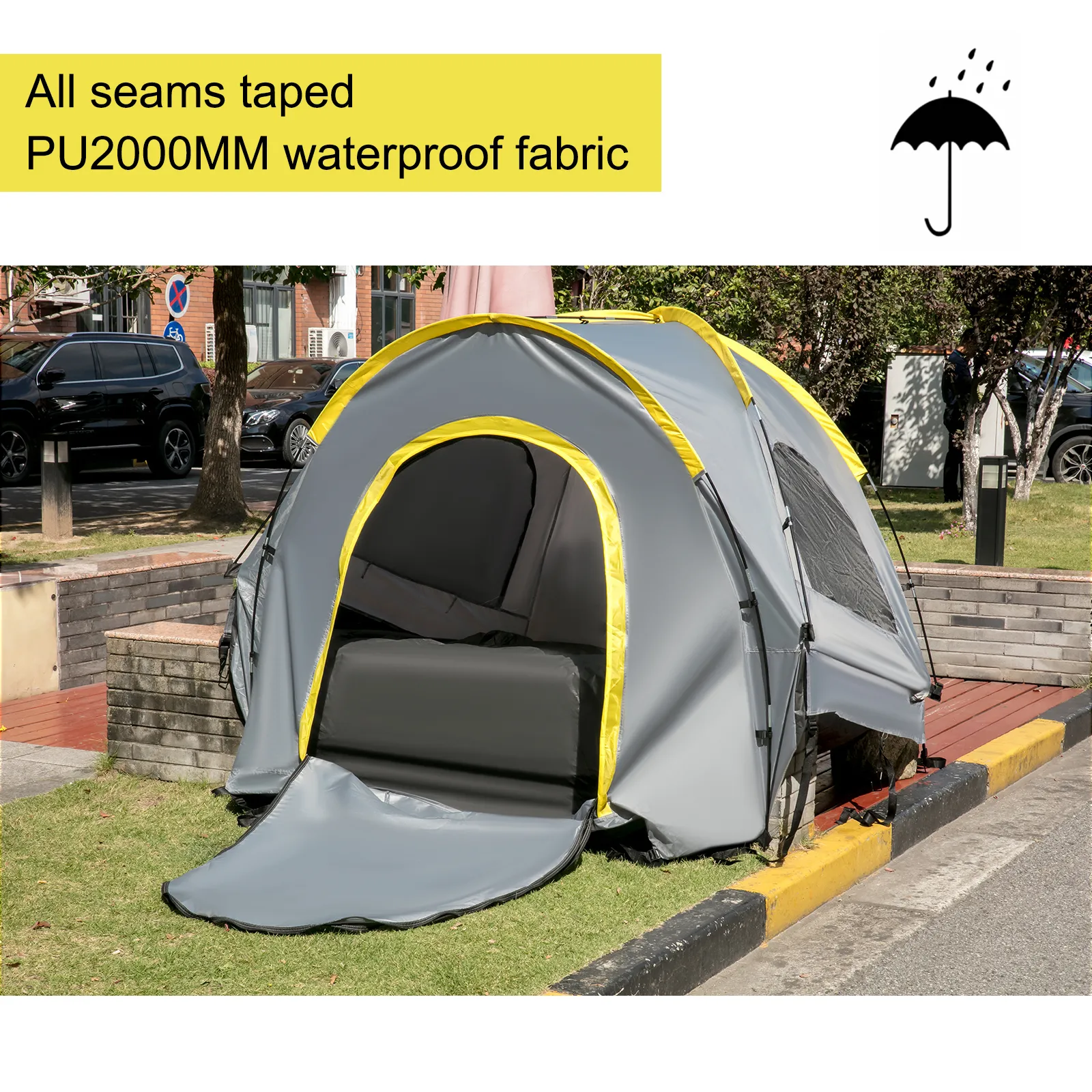 VEVOR truck tent set up outdoors with pu2000mm waterproof fabric and taped seams