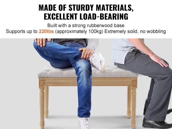 VEVOR upholstered bench supports up to 220 lbs, built with a strong rubberwood base, and offers excellent load-bearing.