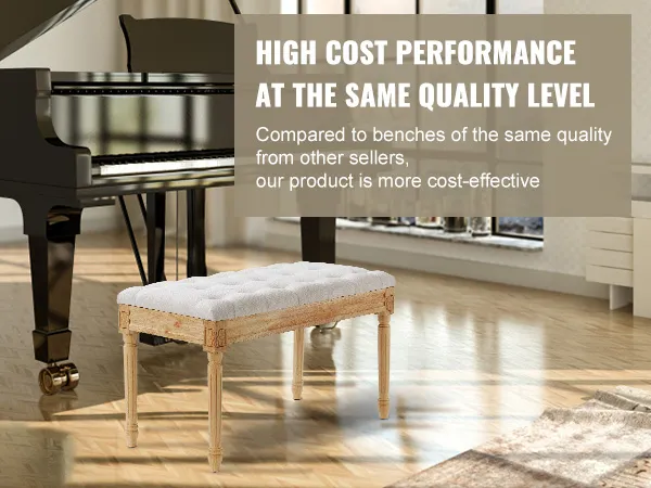 VEVOR upholstered bench in elegant room with grand piano, large window, wooden floor, and minimal decor.