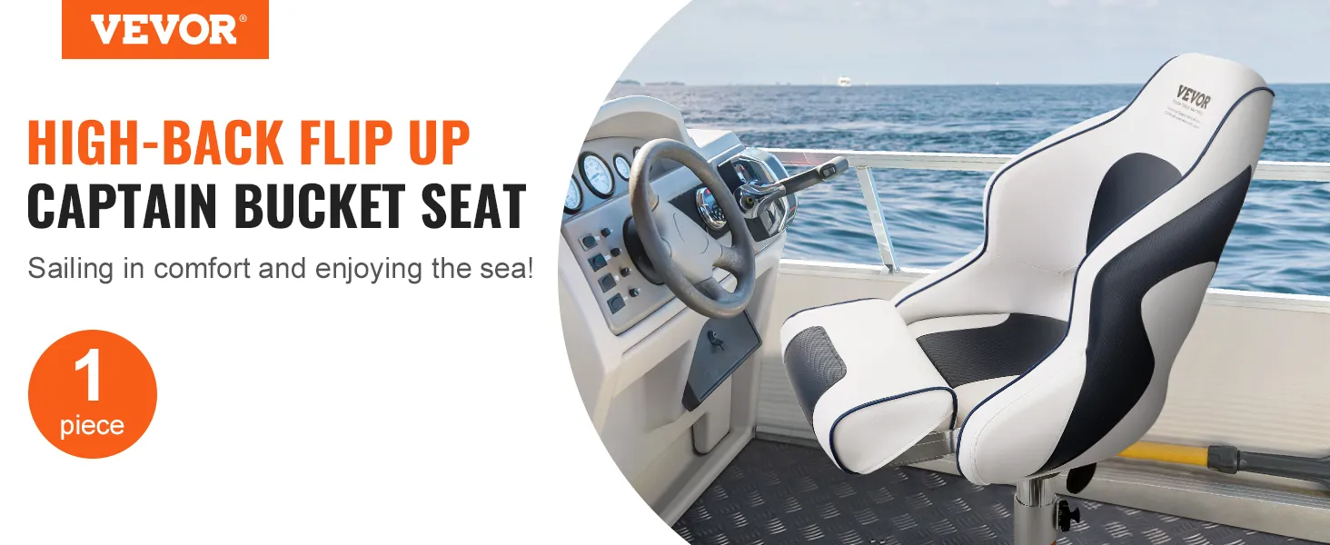 VEVOR captain bucket seat on a boat with ocean view, offering comfort and support.