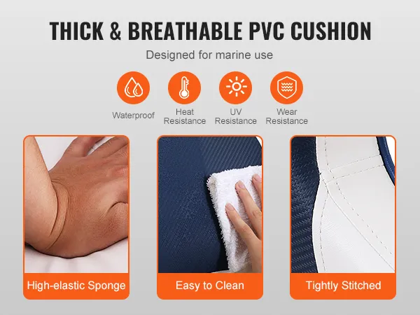 thick and breathable pvc cushion for VEVOR captain bucket seat, waterproof, heat, uv, wear resistant.