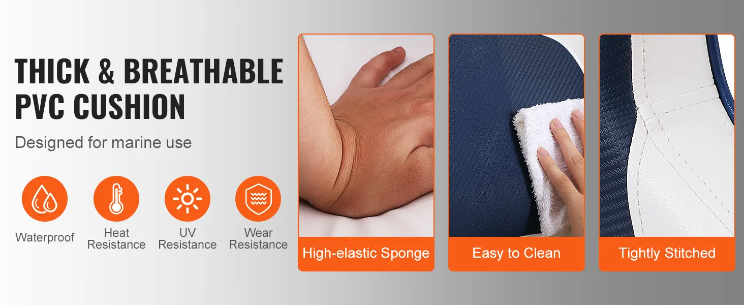 thick and breathable pvc cushion for VEVOR captain bucket seat, waterproof, heat, uv, wear resistant.
