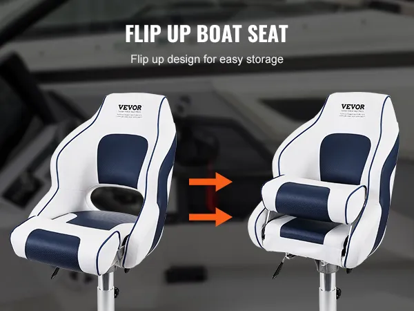 VEVOR captain bucket seat with flip-up design for easy storage in blue and white color scheme.