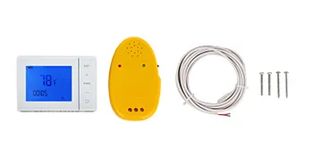 VEVOR electric radiant floor heating mat display, sensor, wiring, and screws.