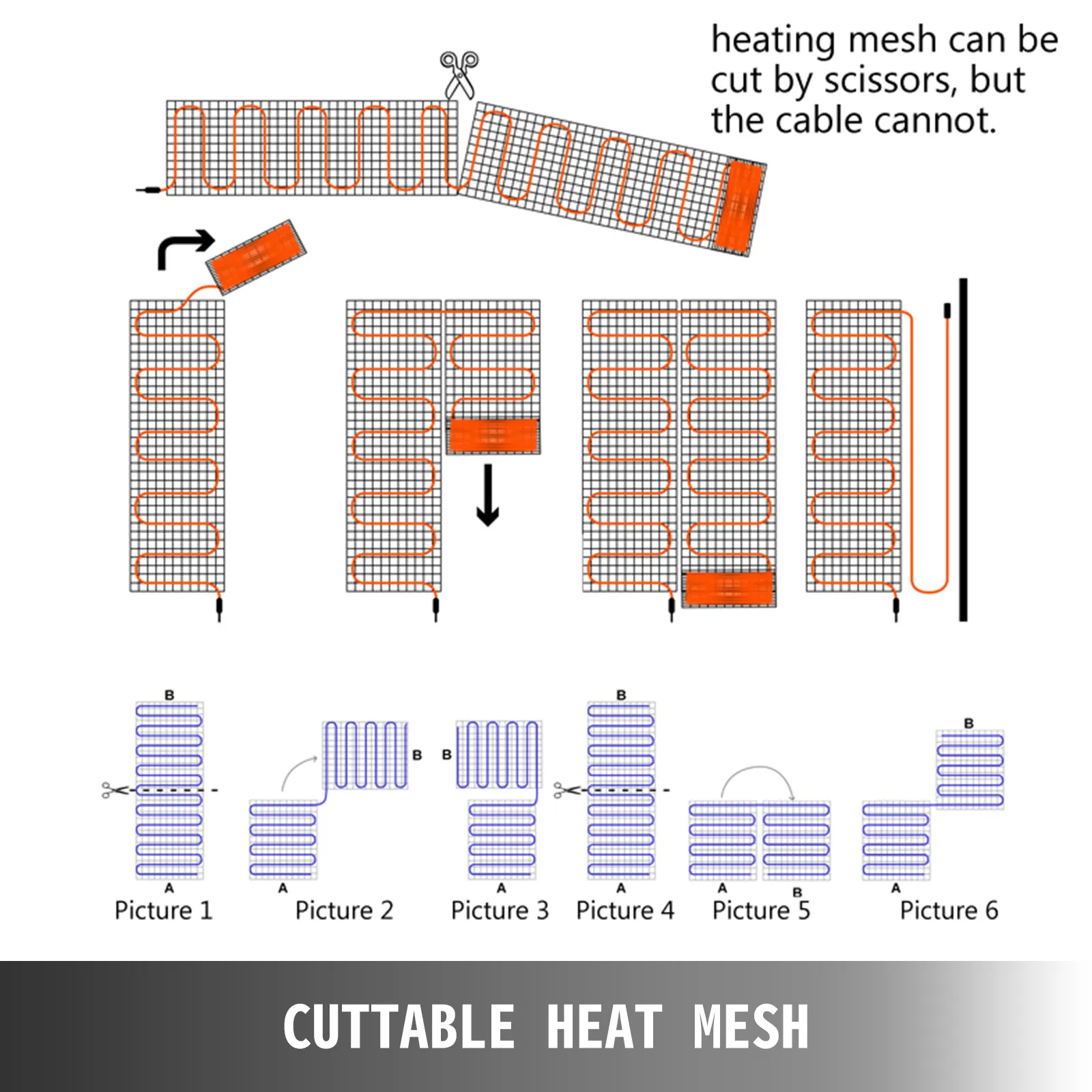 VEVOR electric radiant floor heating mat cuttable heat mesh instructions.