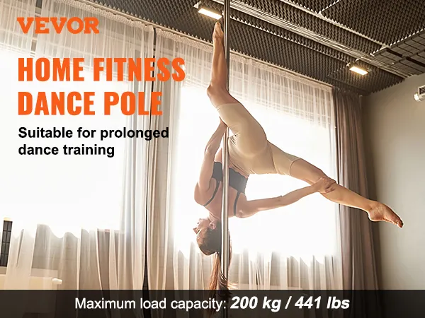 VEVOR professional dancing pole in use for home fitness, showcasing flexibility and durability.