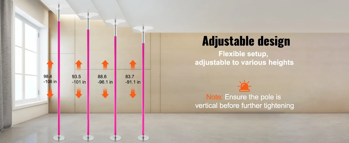 Palo da ballo professionale VEVOR regolabile con altezza compresa tra 83,7 e 106 pollici.