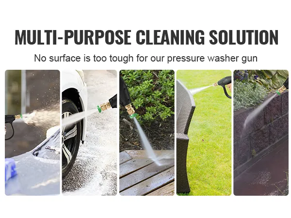 VEVOR pressure washer gun cleaning car wheels, patio, deck, and garden wall with powerful water stream