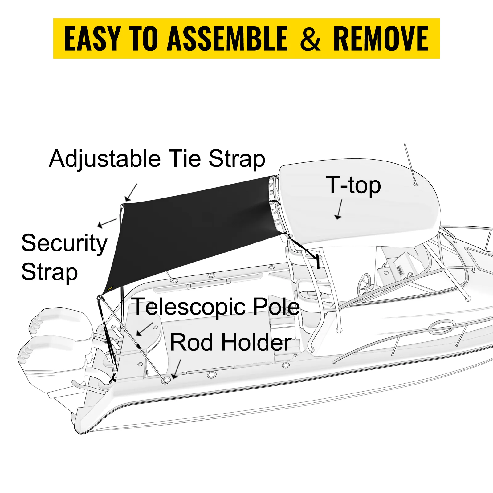 Kit de parasol tipo T VEVOR con correa de amarre ajustable, correa de seguridad, mástil telescópico y soporte para caña.
