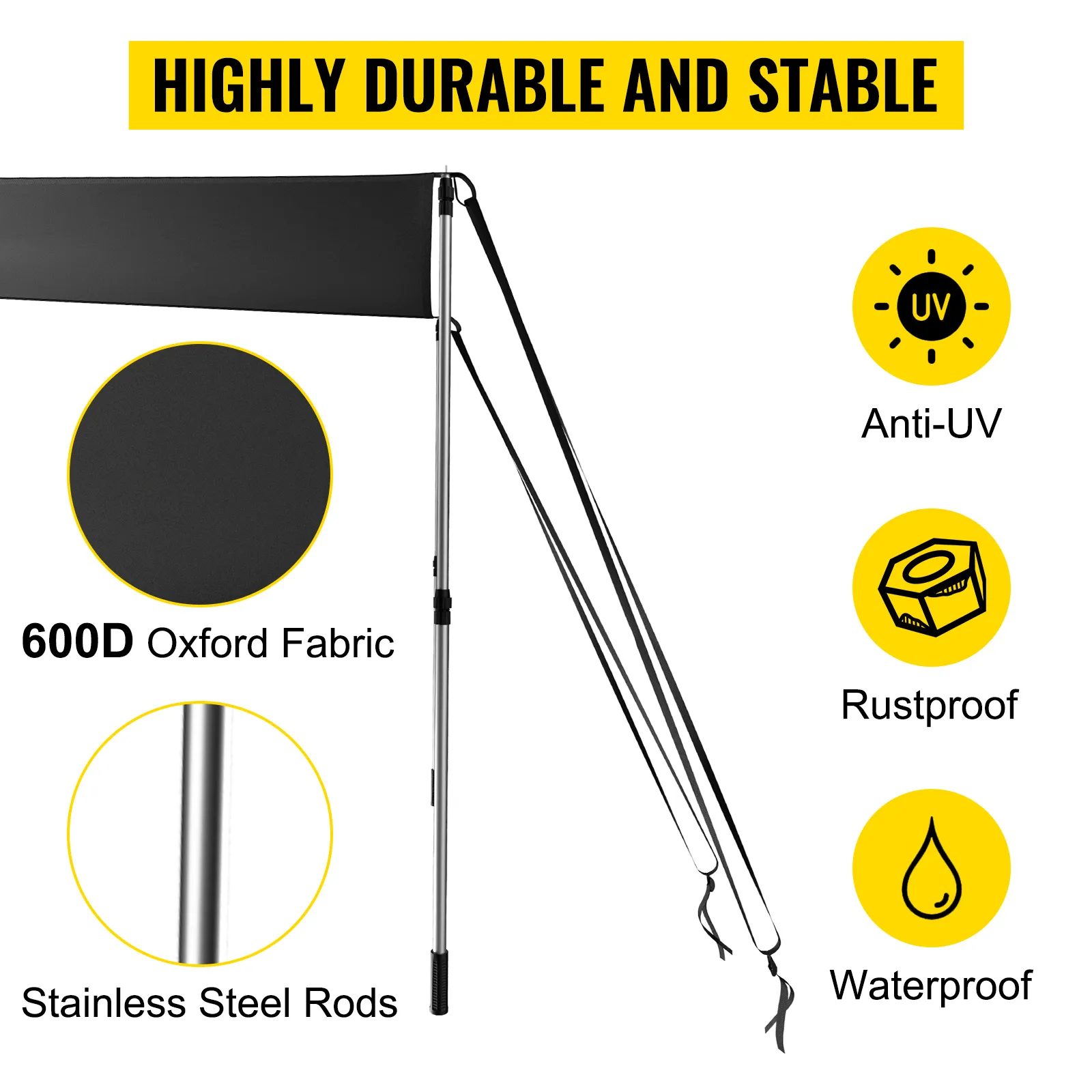 Kit de parasol para techo tipo t de VEVOR que muestra tela oxford 600d, varillas de acero inoxidable, anti-UV, a prueba de óxido, impermeable