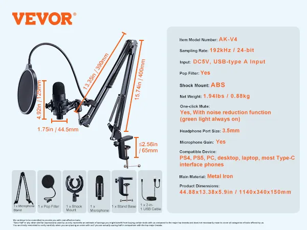 USB Podcast Studio Condenser Mic, Recording Condenser Microphone Kit