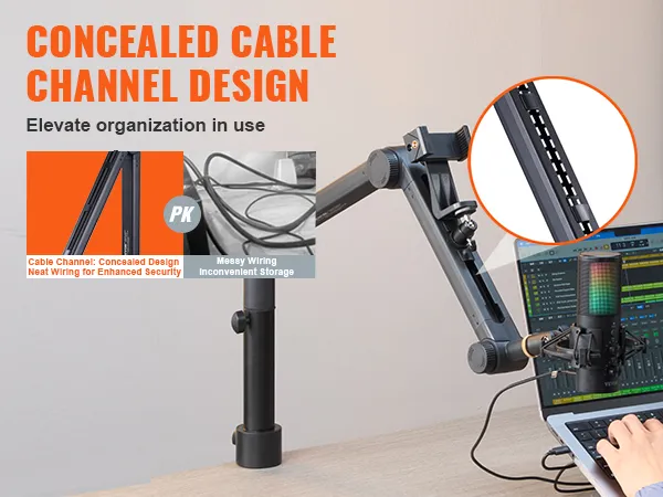 design del canale per i cavi nascosto sul braccio del microfono VEVOR per una configurazione ordinata e organizzata.