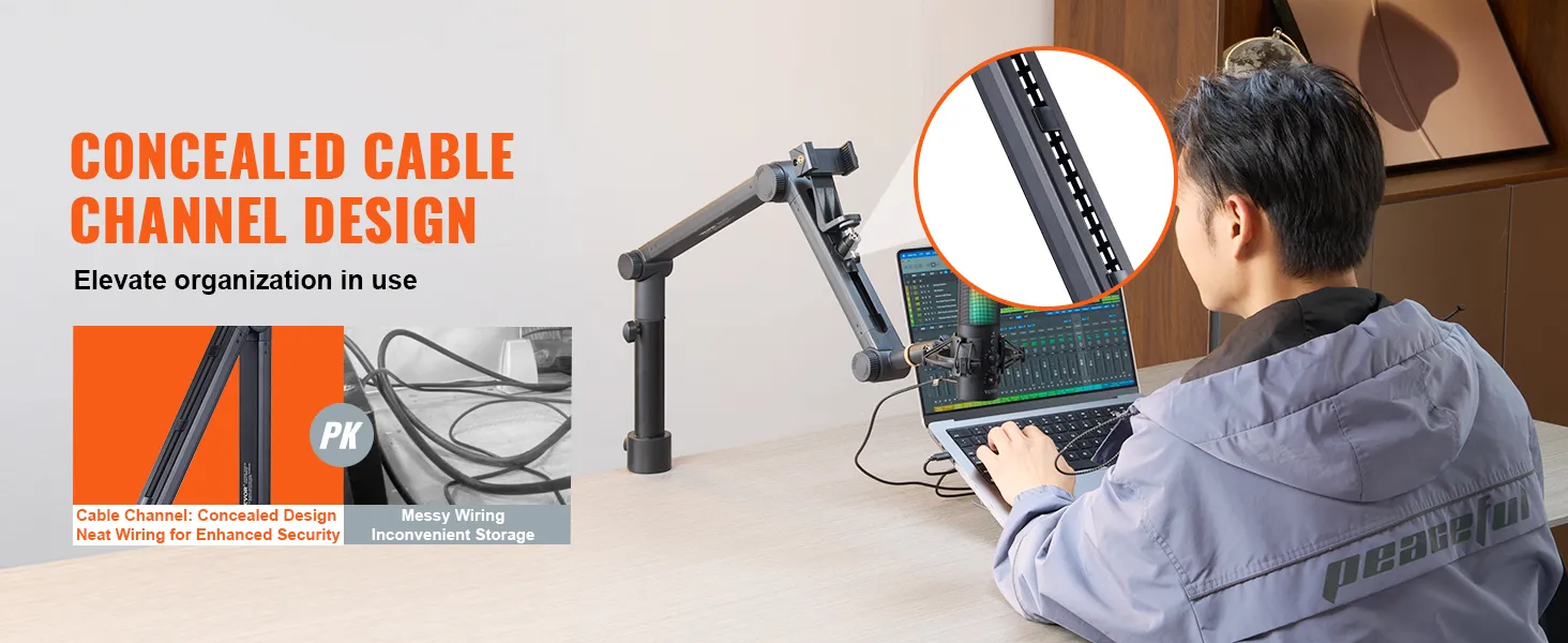 design del canale per i cavi nascosto sul braccio del microfono VEVOR per una configurazione ordinata e organizzata.