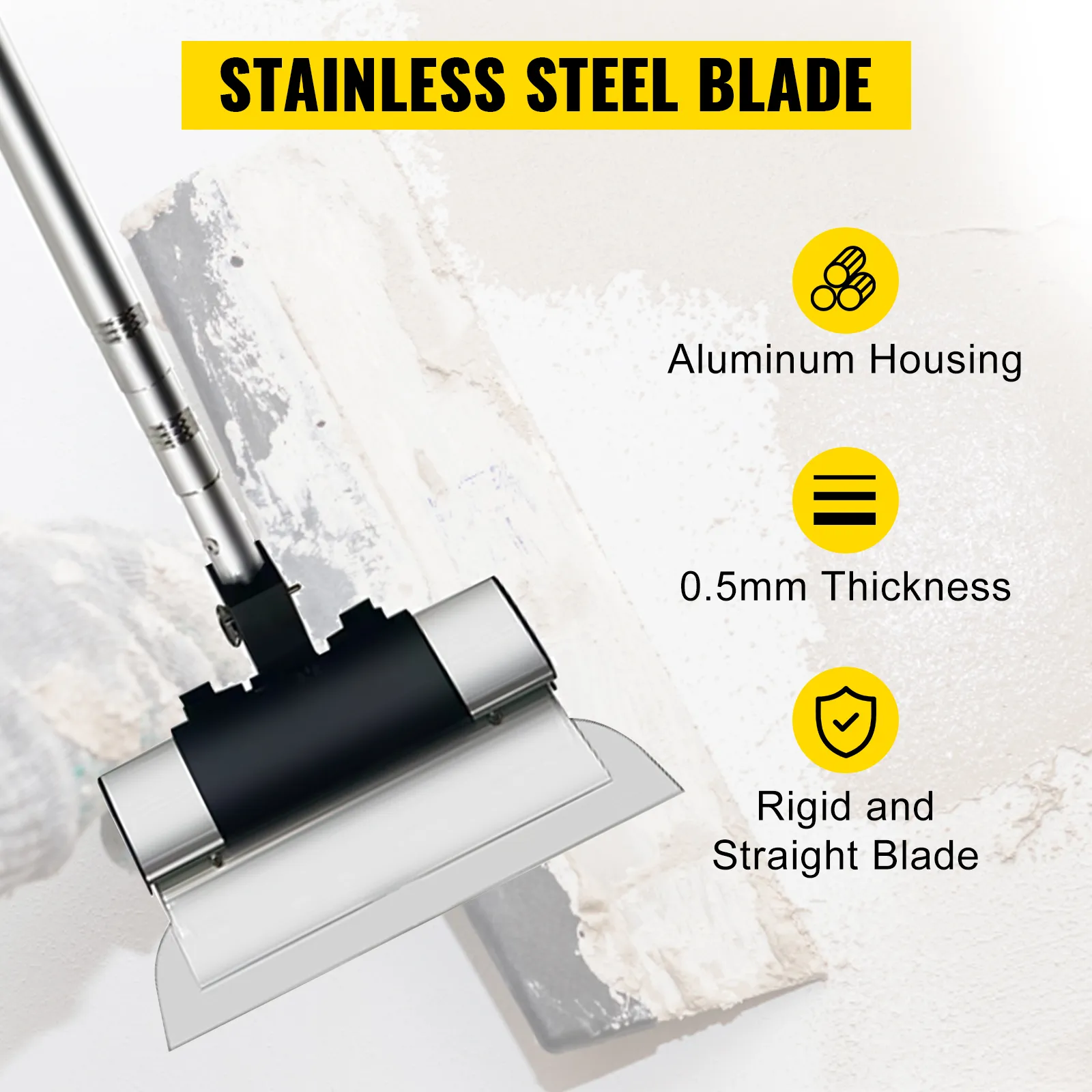 stainless steel VEVOR skimming blade set with aluminum housing and 0.5mm thickness for smooth finish.