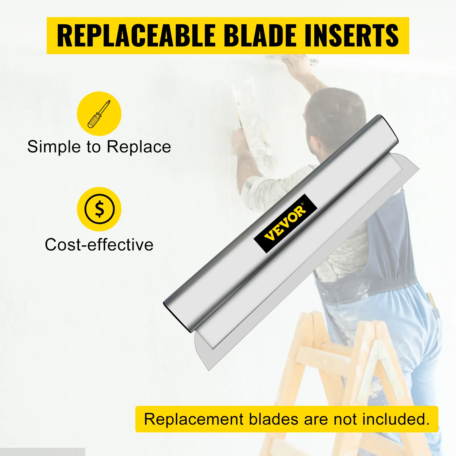 VEVOR skimming blade set with replaceable blade inserts, simple to replace, and cost-effective.