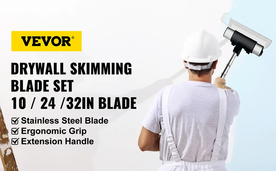 VEVOR skimming blade set for drywall with stainless steel blade, ergonomic grip, and extension handle.