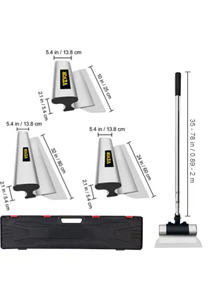 VEVOR skimming blade set with dimensions and black storage case. adjustable handle for easy use.
