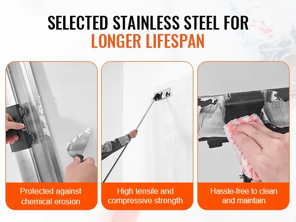 VEVOR drywall skimming kit with stainless steel for durability, high tensile strength, and easy maintenance.