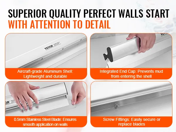 superior quality VEVOR drywall skimming blade set with aluminum shell, stainless steel blade, screw fittings.