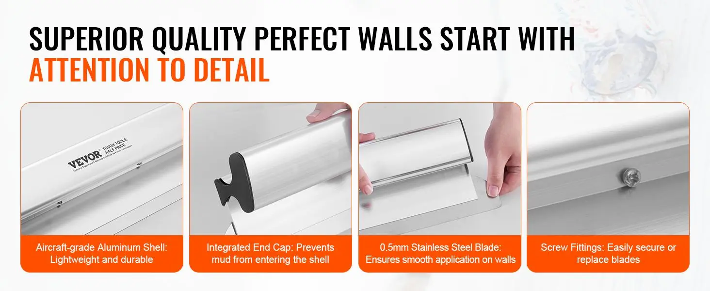 superior quality VEVOR drywall skimming blade set with aluminum shell, stainless steel blade, screw fittings.