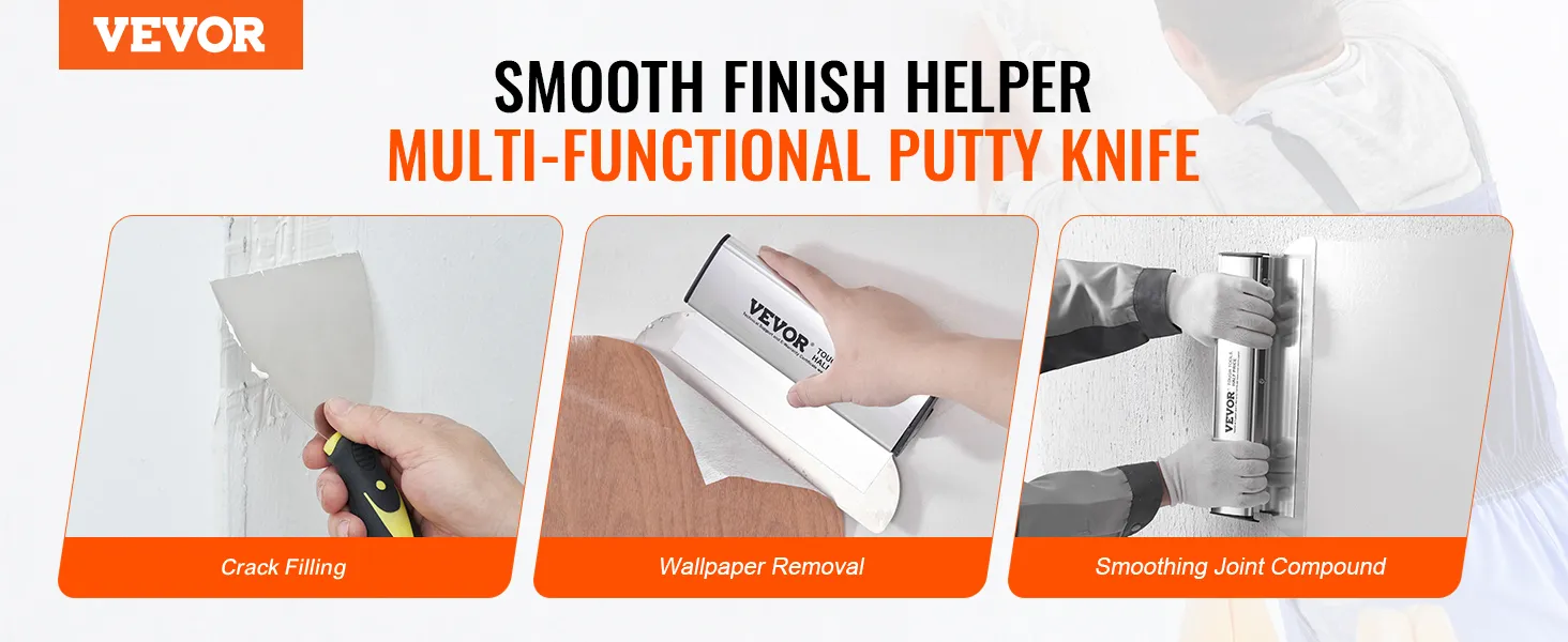 VEVOR drywall skimming blade set for crack filling, wallpaper removal, and smoothing joint compound.