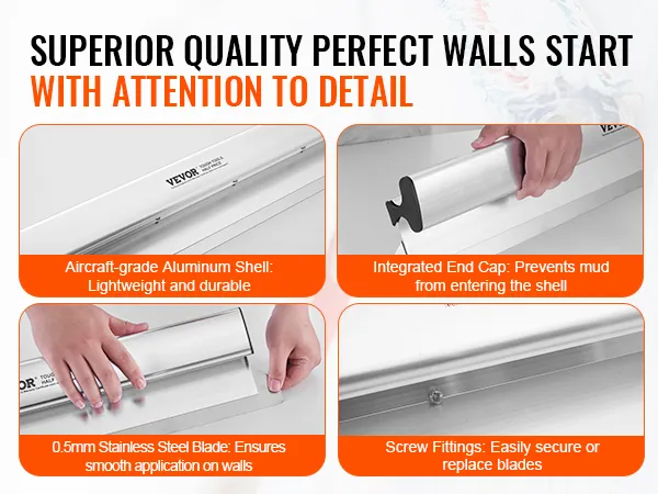 VEVOR drywall skimming blade set with stainless steel blade, aluminum shell, and secure screw fittings.