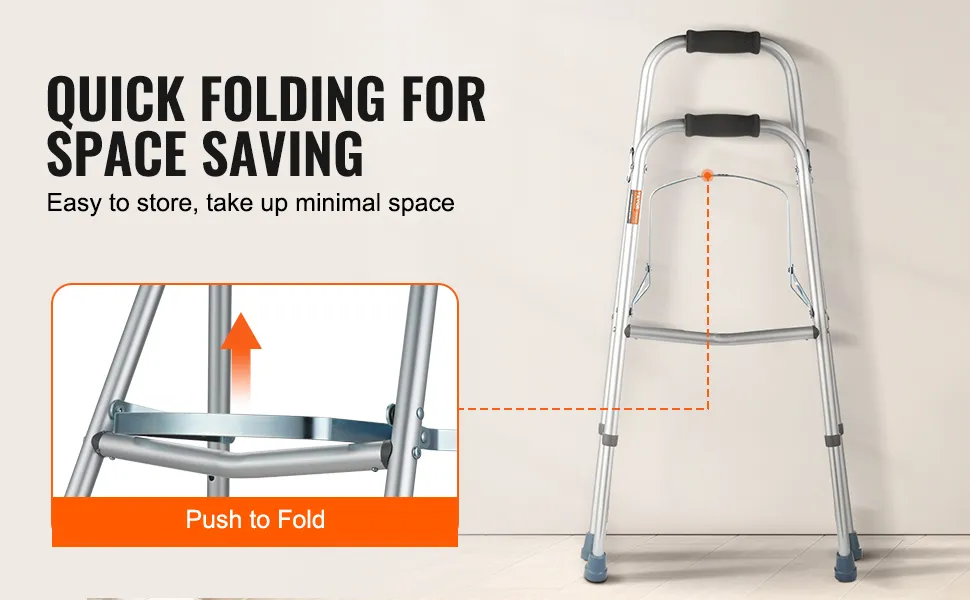 quick folding for space-saving with VEVOR hemi walker, easy to store, minimal space needed.