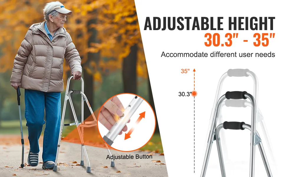 VEVOR hemi walker with adjustable height, 30.3"-35", suitable for various user needs in a fall setting.