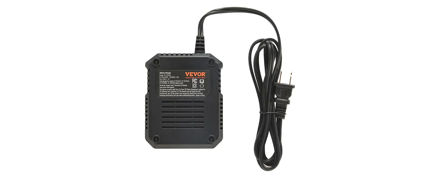 VEVOR battery charger with black casing and attached power cord.