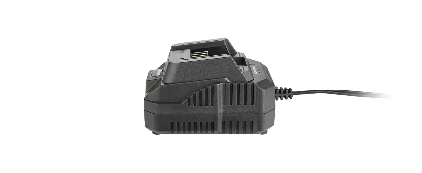 black VEVOR battery charger with cooling vents and attached power cord.