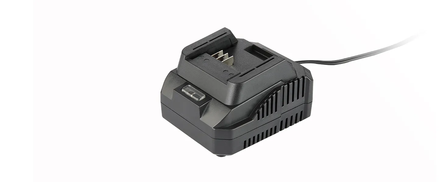 black VEVOR battery charger with vents and a power cord on a white background.