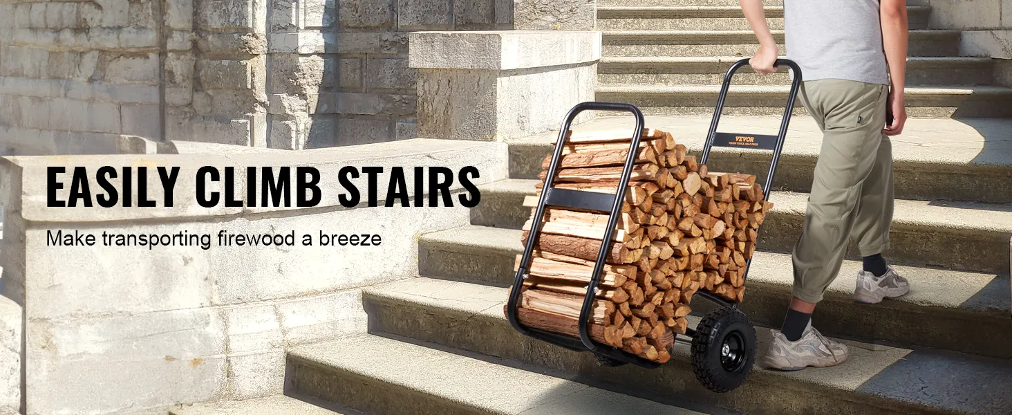 VEVOR firewood log cart helps carry logs upstairs easily.