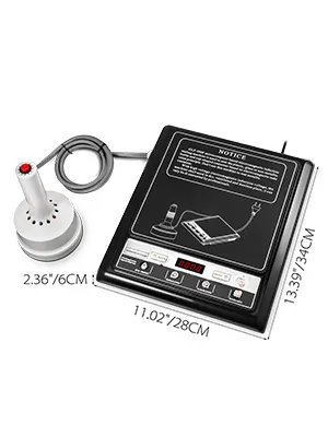 Selladora por inducción VEVOR con pantalla y cable enrollado, dimensiones mostradas