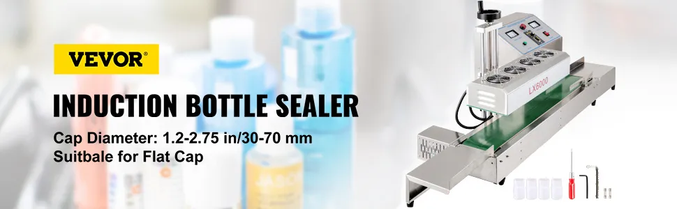 VEVOR induction bottle sealer with accessories and operational panel in lab setting.