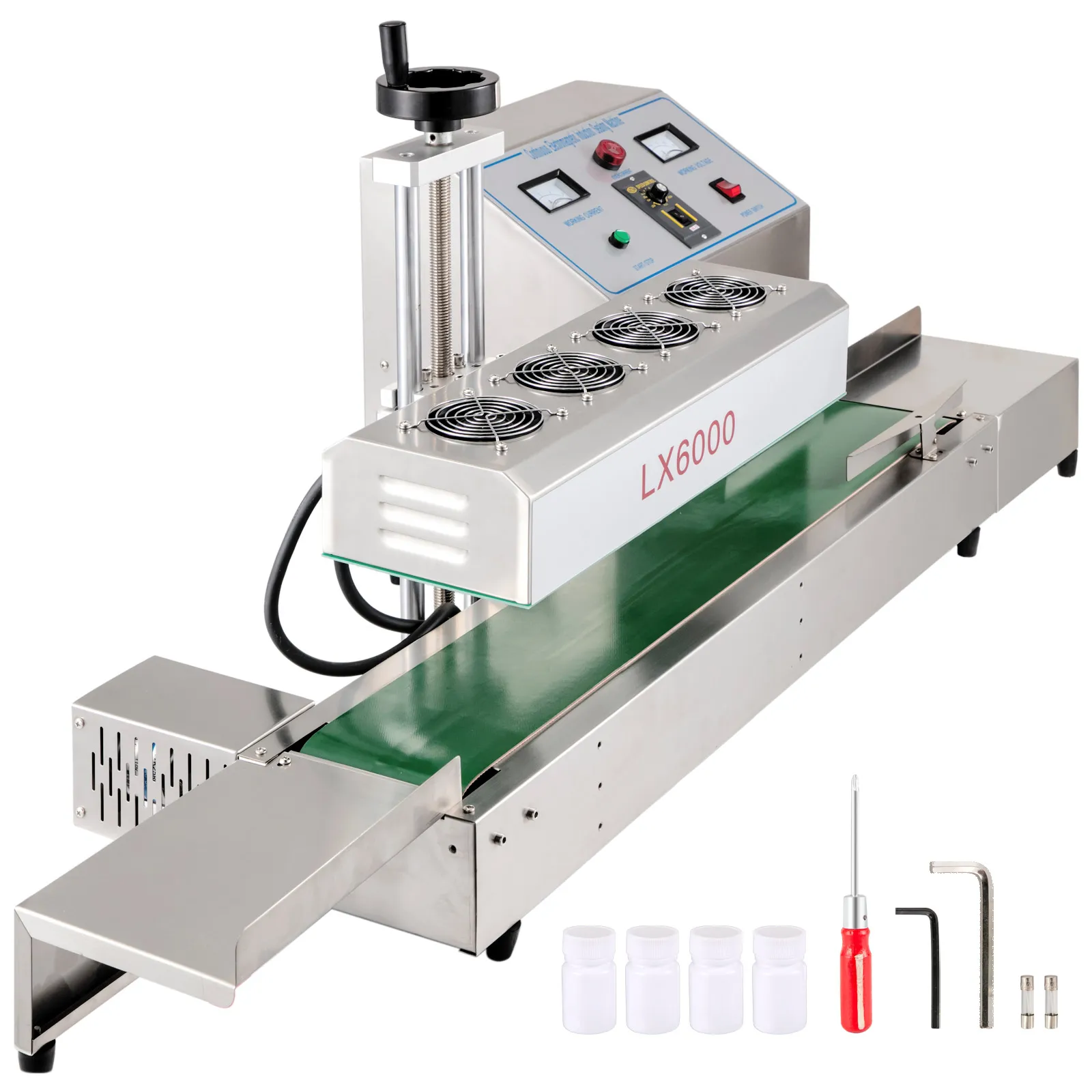 VEVOR induction bottle sealer lx6000 with bottles and tools on white background.