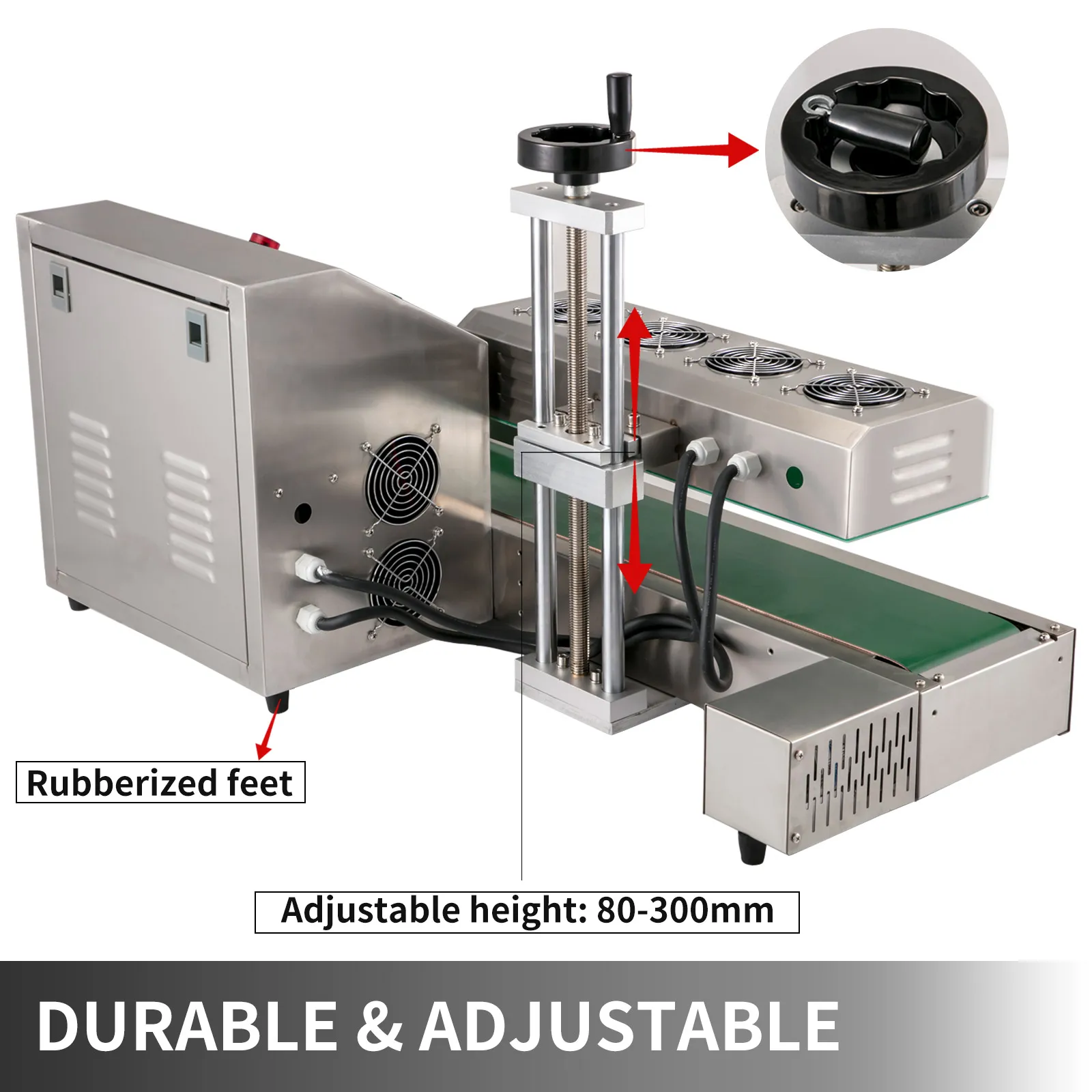 VEVOR induction bottle sealer with adjustable height and rubberized feet. durable.