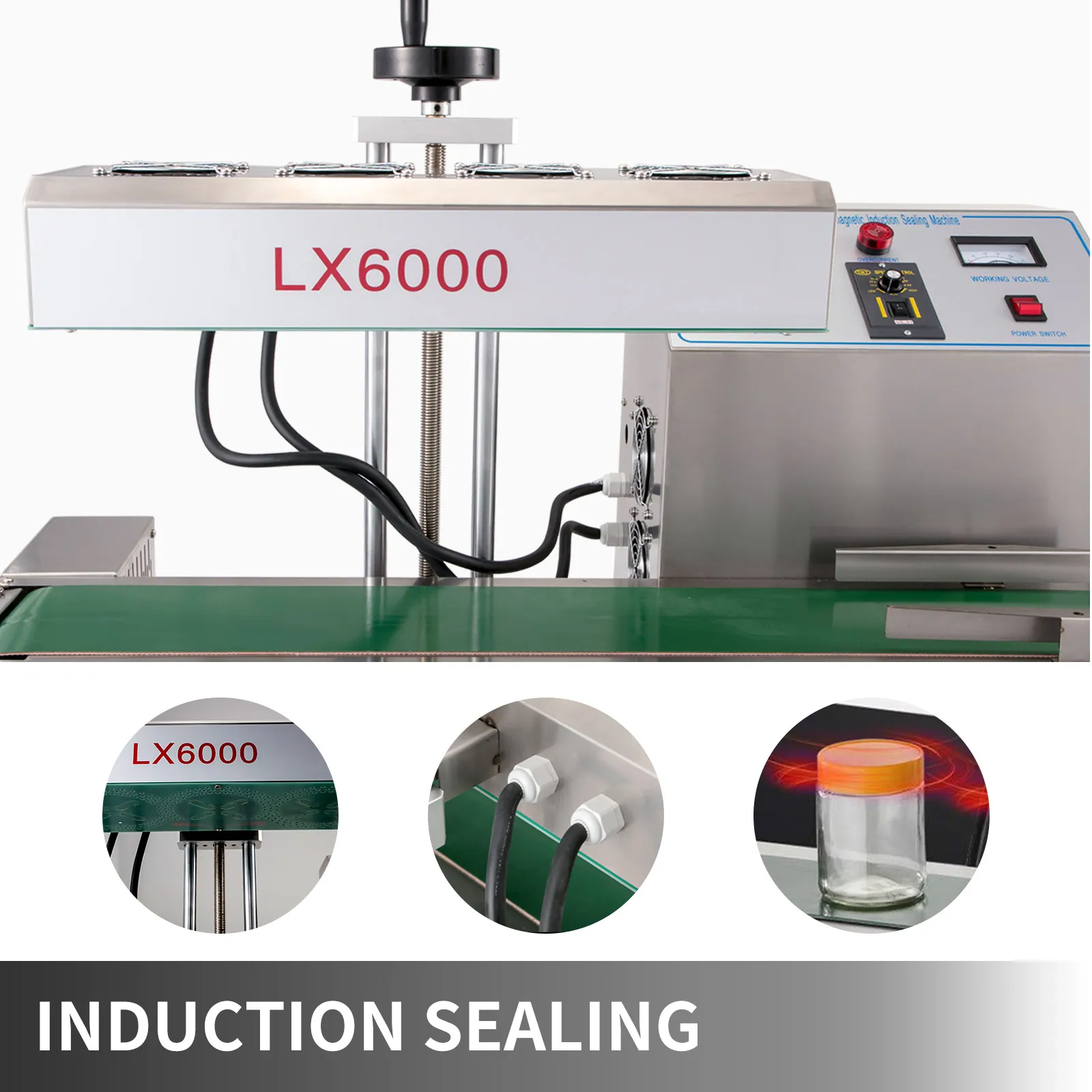 VEVOR induction bottle sealer lx6000 with conveyor and control panel