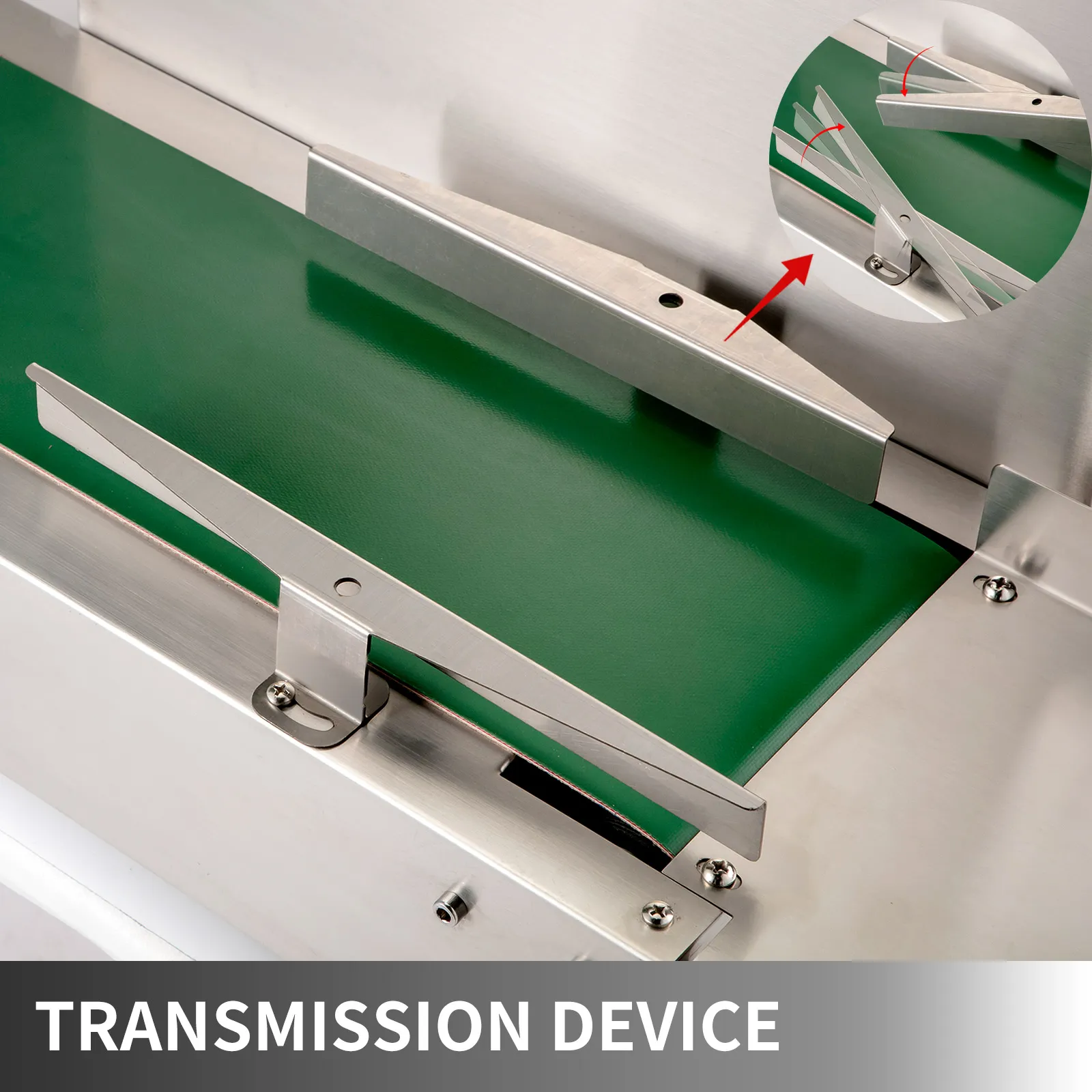 close-up of the VEVOR induction bottle sealer transmission device with green belt.