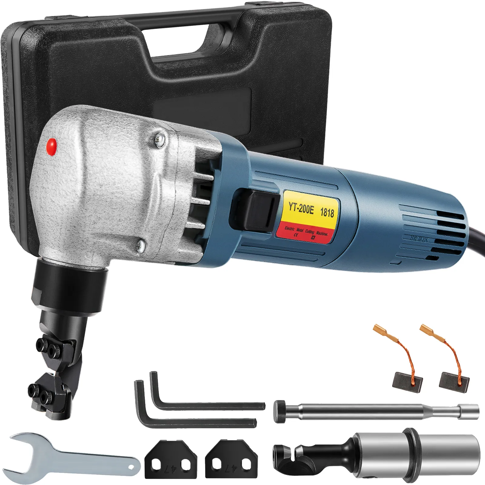 VEVOR sheet metal nibbler with accessories and a black carrying case.