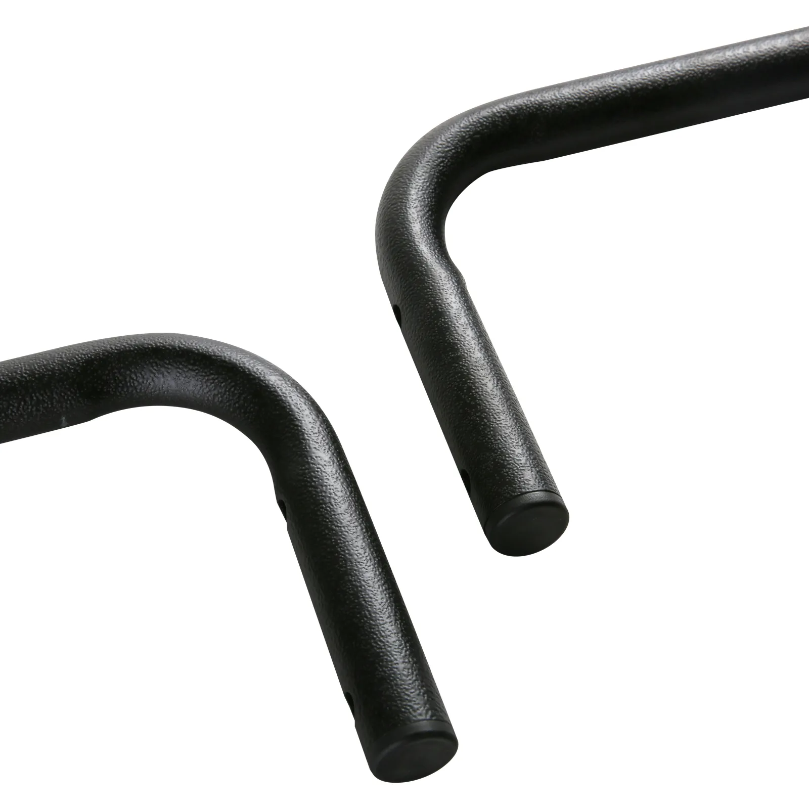 primo piano dei componenti in metallo nero del porta-legna VEVOR con estremità curve.