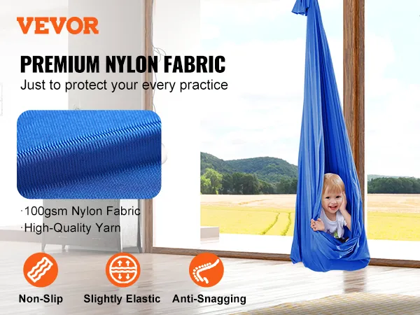 VEVOR sensory swing for kids made of premium nylon fabric, featuring non-slip, elastic, anti-snagging properties.