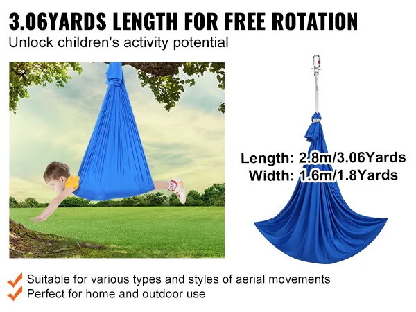 VEVOR sensory swing for kids, blue fabric, suitable for indoor and outdoor use, 3.06 yards long.