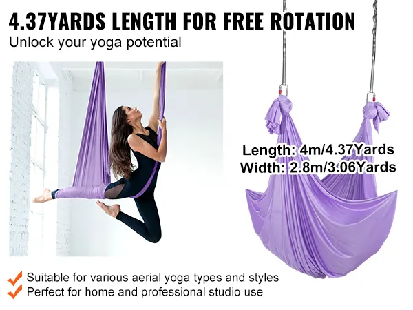 VEVOR aerial yoga hammock for various styles, perfect for home and studio use, 4.37 yards length.