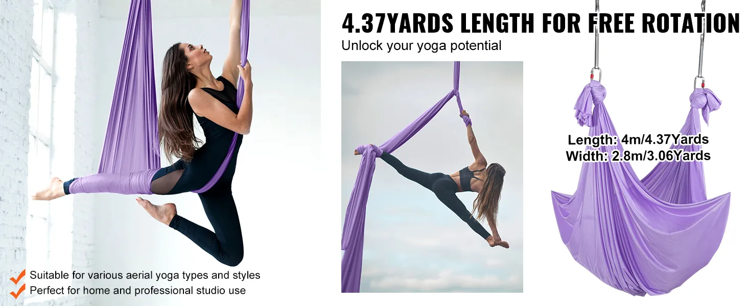 VEVOR aerial yoga hammock for various styles, perfect for home and studio use, 4.37 yards length.
