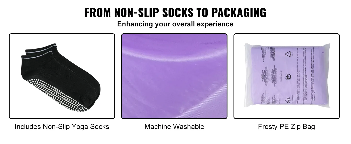 non-slip yoga socks, machine washable fabric, frosty pe zip bag for VEVOR aerial yoga hammock.