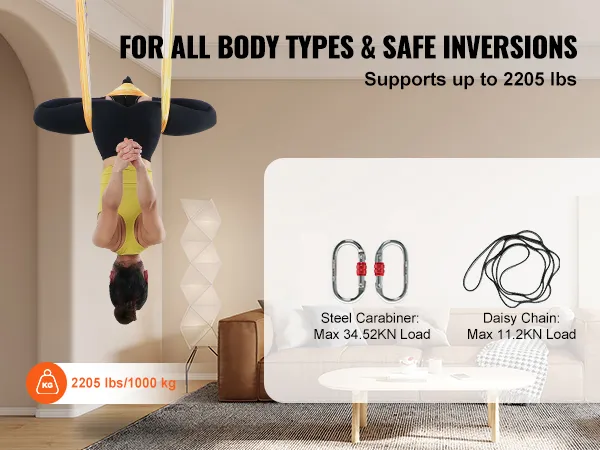 Amaca per yoga aereo VEVOR con supporto fino a 999 kg per inversioni sicure a casa.