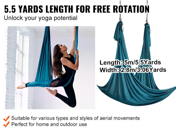VEVOR Aerial-Yoga-Hängematte: Frau macht Aerial-Yoga, 5,1 Meter Länge für mehr Flexibilität.